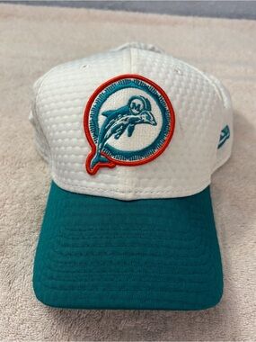 New Era Teal Brim Baseball Cap Stretch Miami Dolphins SZ L/XL A Frame Football